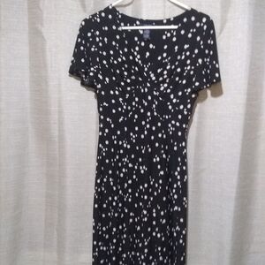 Chaps Black Dress with White Polka Dot Print